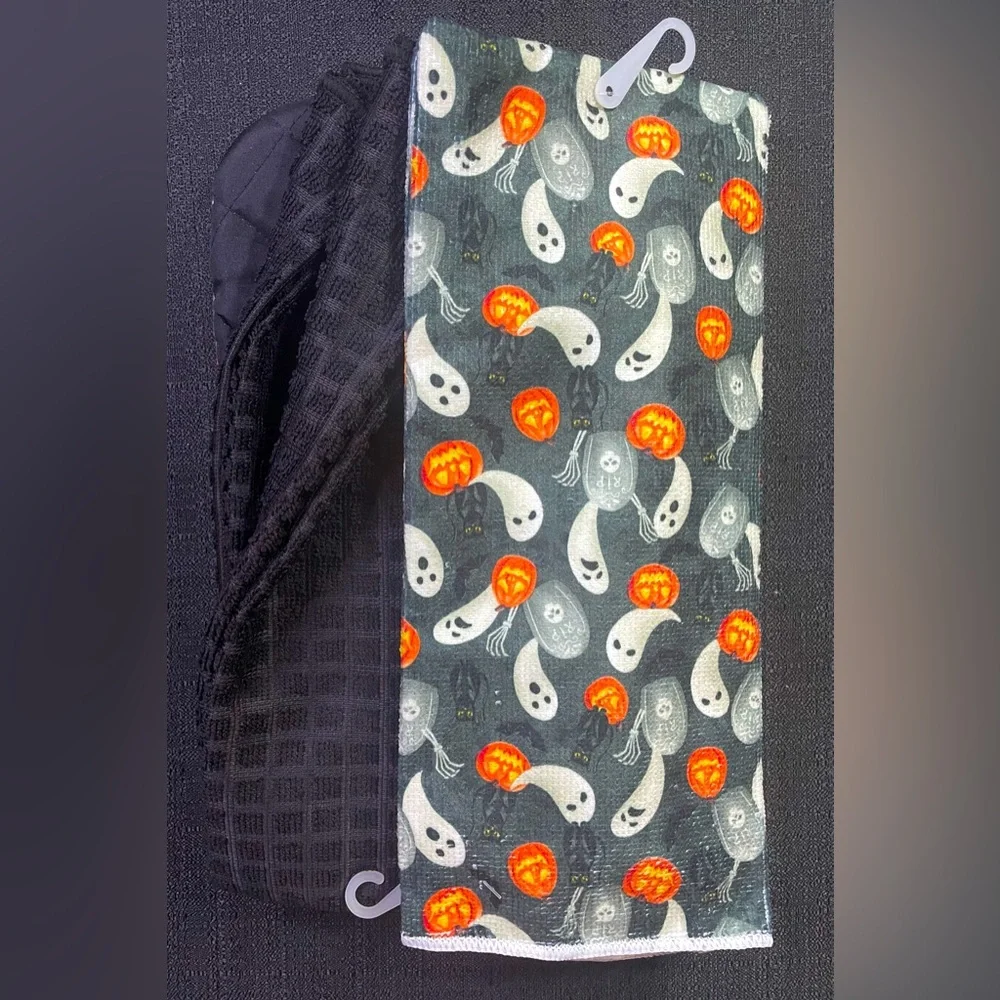6-pc Halloween Kitchen Linen Set Ghosts Pumpkins Mitt Pot Holders Towels NWT NEW